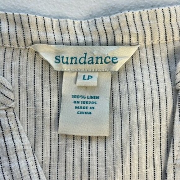 Sundance Linen Tuxedo Bib Tunic Top Stripe Long Sleeve Button-up Cream Blouse LP - Picture 7 of 8